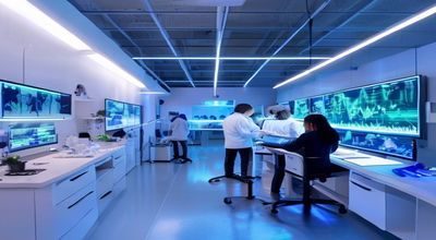 asmrone睡眠科学研究合作新闻图，实验室环境下研究人员分析脑电波数据，专业医学氛围